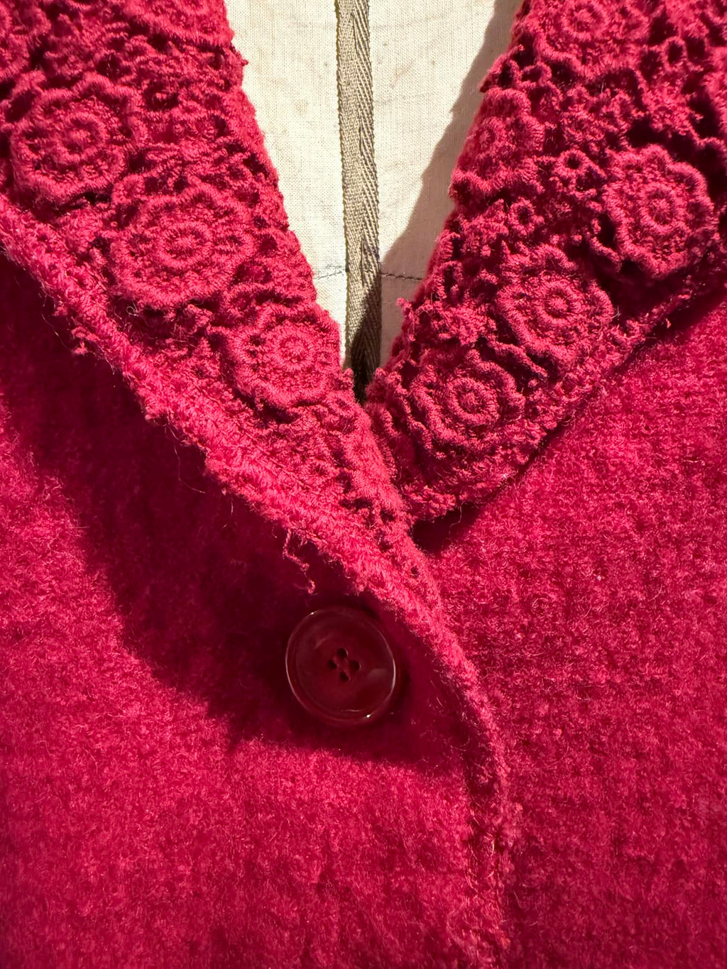 Preswick & Moore 100% Red Wool Blend Button-Up Blazer with Lace Trim