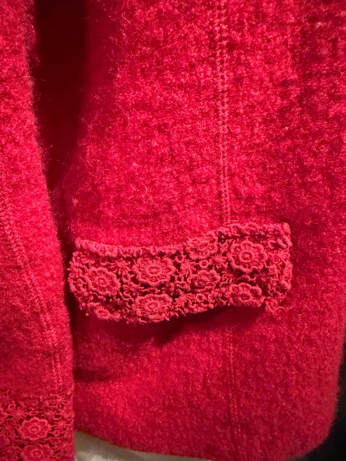 Preswick & Moore 100% Red Wool Blend Button-Up Blazer with Lace Trim