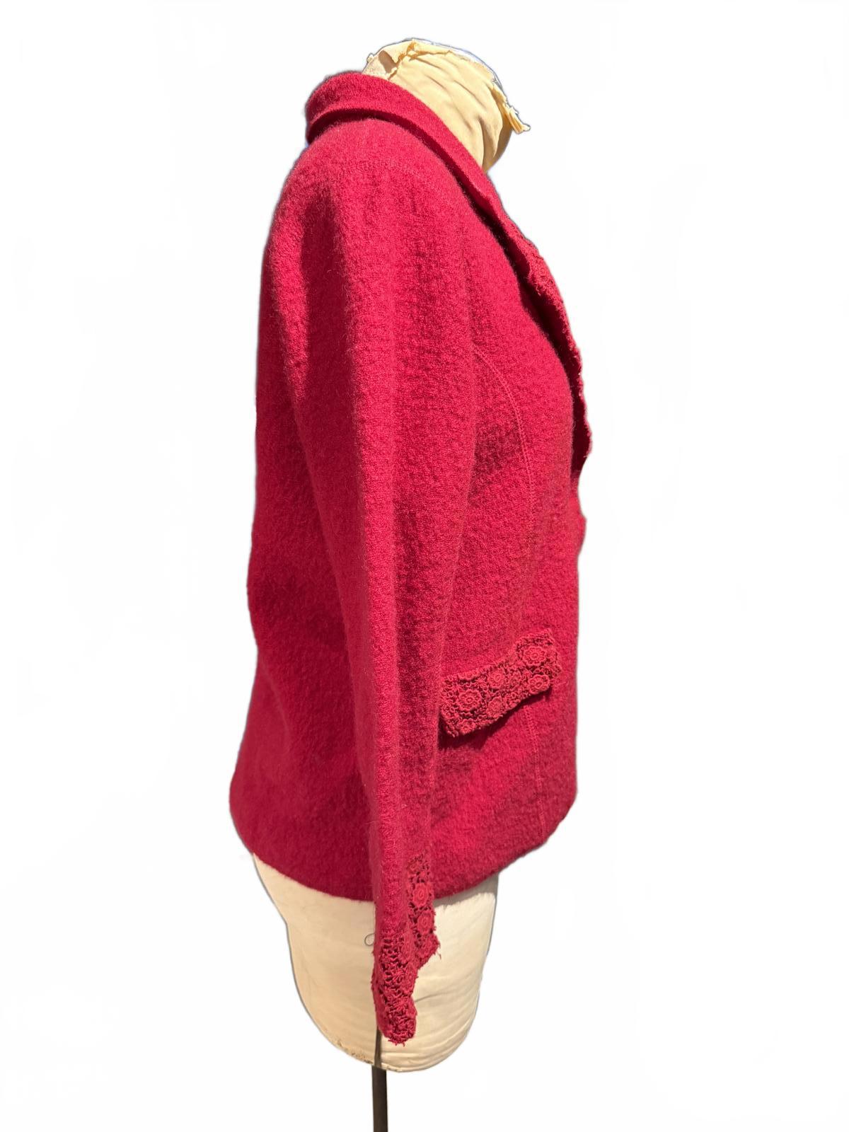 Preswick & Moore 100% Red Wool Blend Button-Up Blazer with Lace Trim