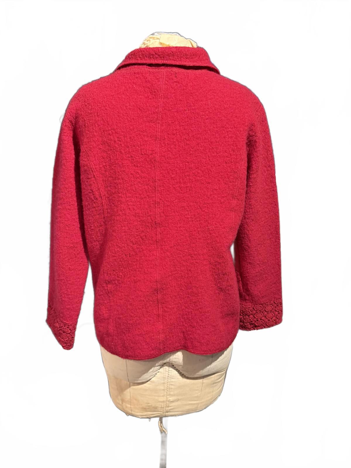 Preswick & Moore 100% Red Wool Blend Button-Up Blazer with Lace Trim