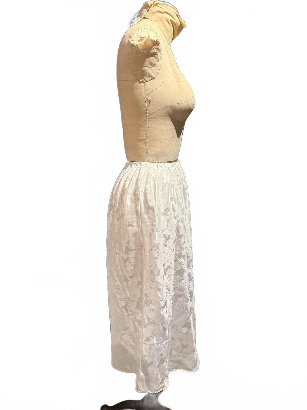 Vintage White Midi Slip Skirt with Elastic Waist