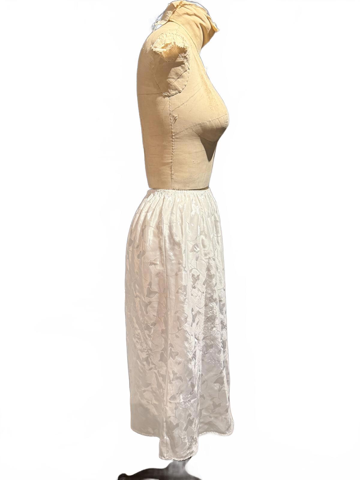 Vintage White Midi Slip Skirt with Elastic Waist