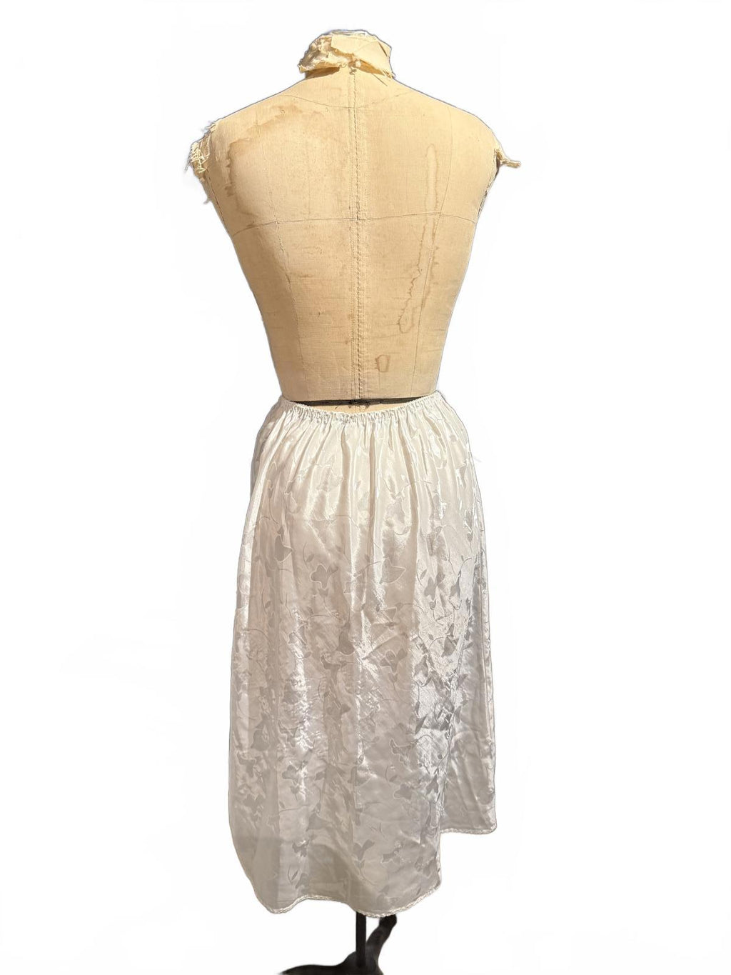 Vintage White Midi Slip Skirt with Elastic Waist