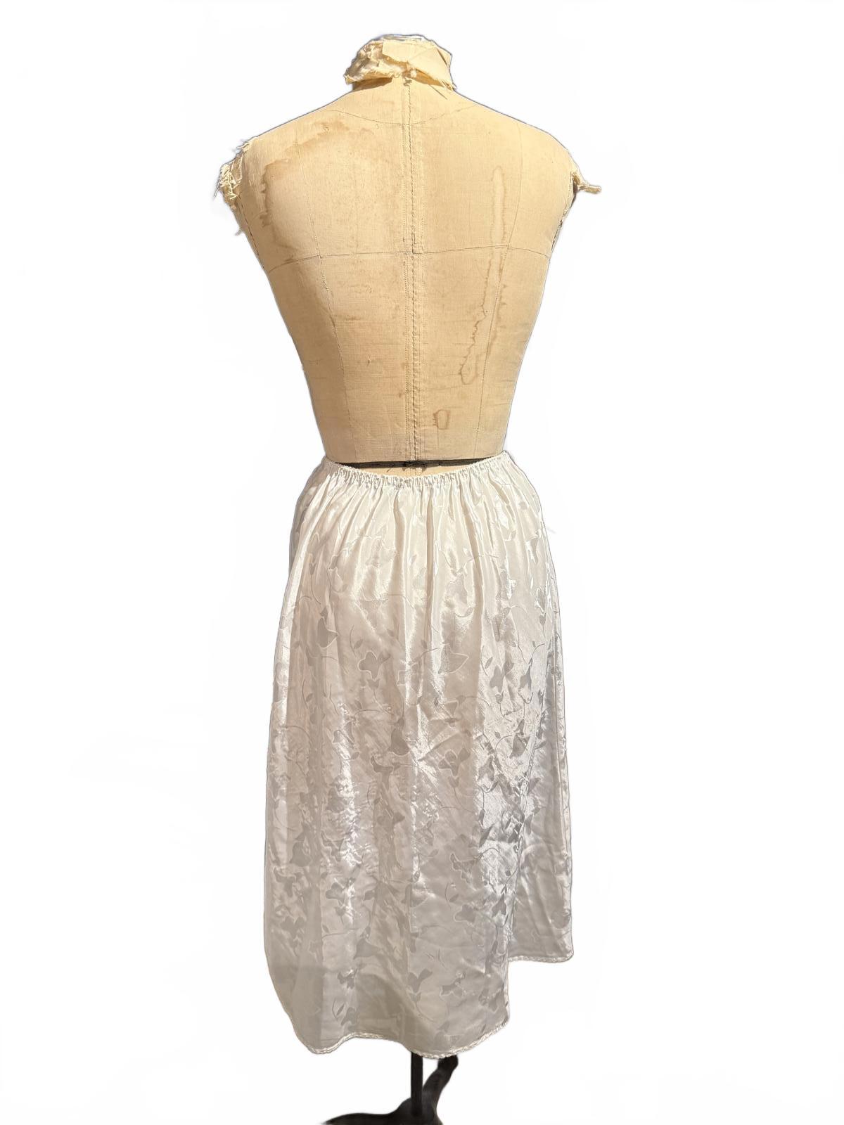 Vintage White Midi Slip Skirt with Elastic Waist