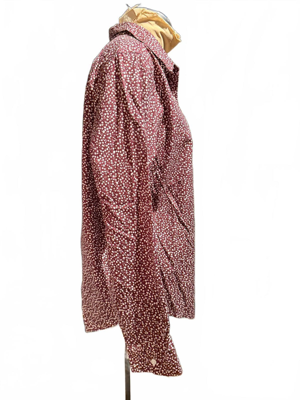 L.L. Bean Long Sleeve Burgundy Button-Up Shirt with White Flower Pattern