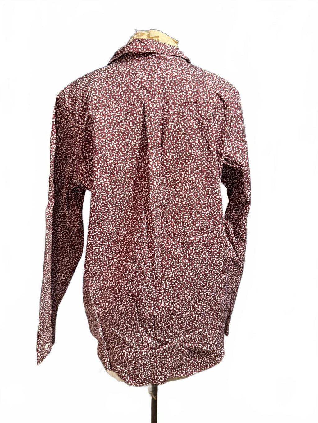 L.L. Bean Long Sleeve Burgundy Button-Up Shirt with White Flower Pattern