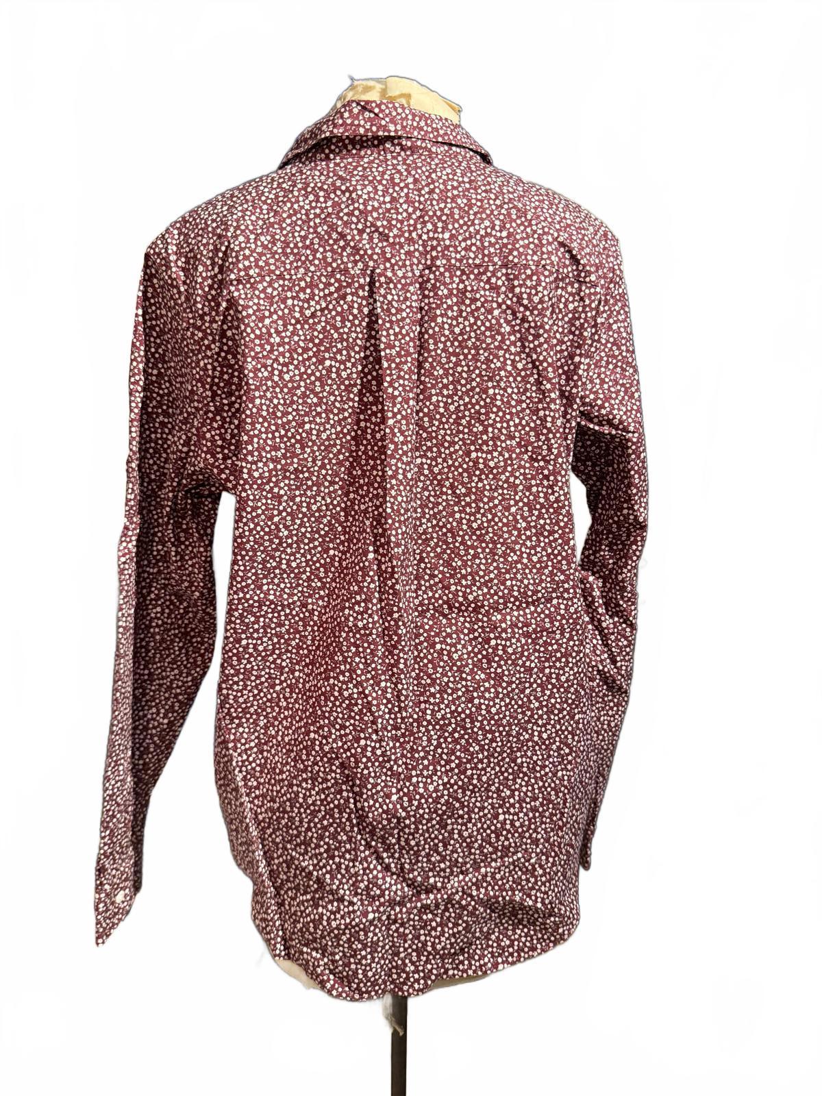 L.L. Bean Long Sleeve Burgundy Button-Up Shirt with White Flower Pattern