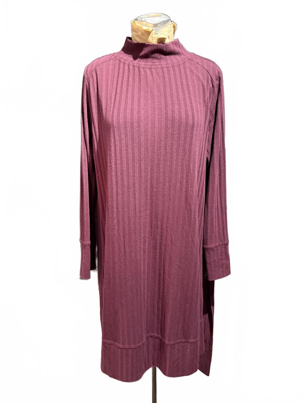 Long Sleeve Ribbed Knit Turtleneck Dress in Dusty Rose