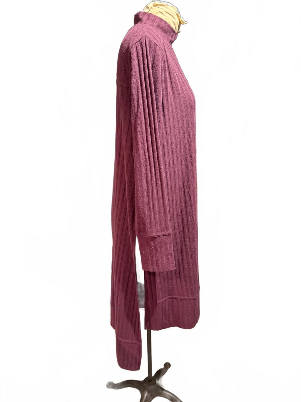 Long Sleeve Ribbed Knit Turtleneck Dress in Dusty Rose