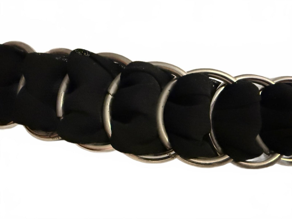Black Fabric and Silver Ring Waist Belt with Tie Closure
