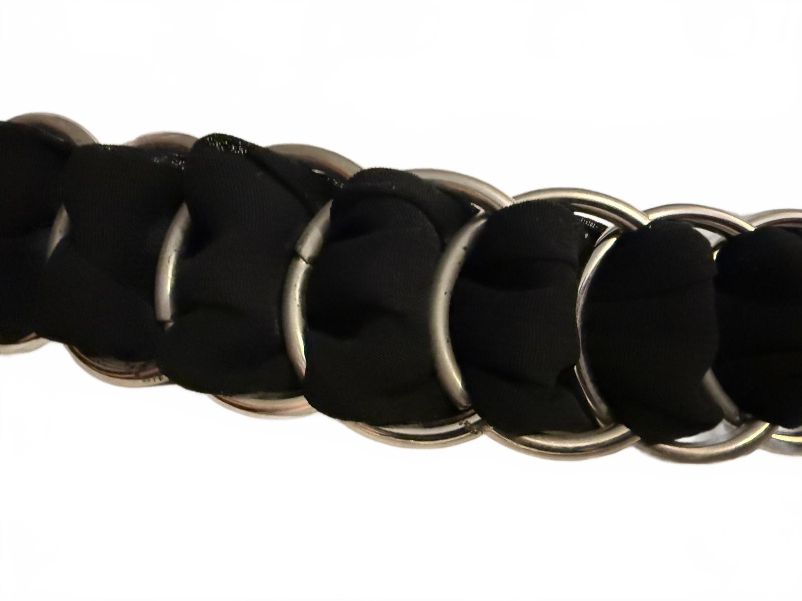 Black Fabric and Silver Ring Waist Belt with Tie Closure