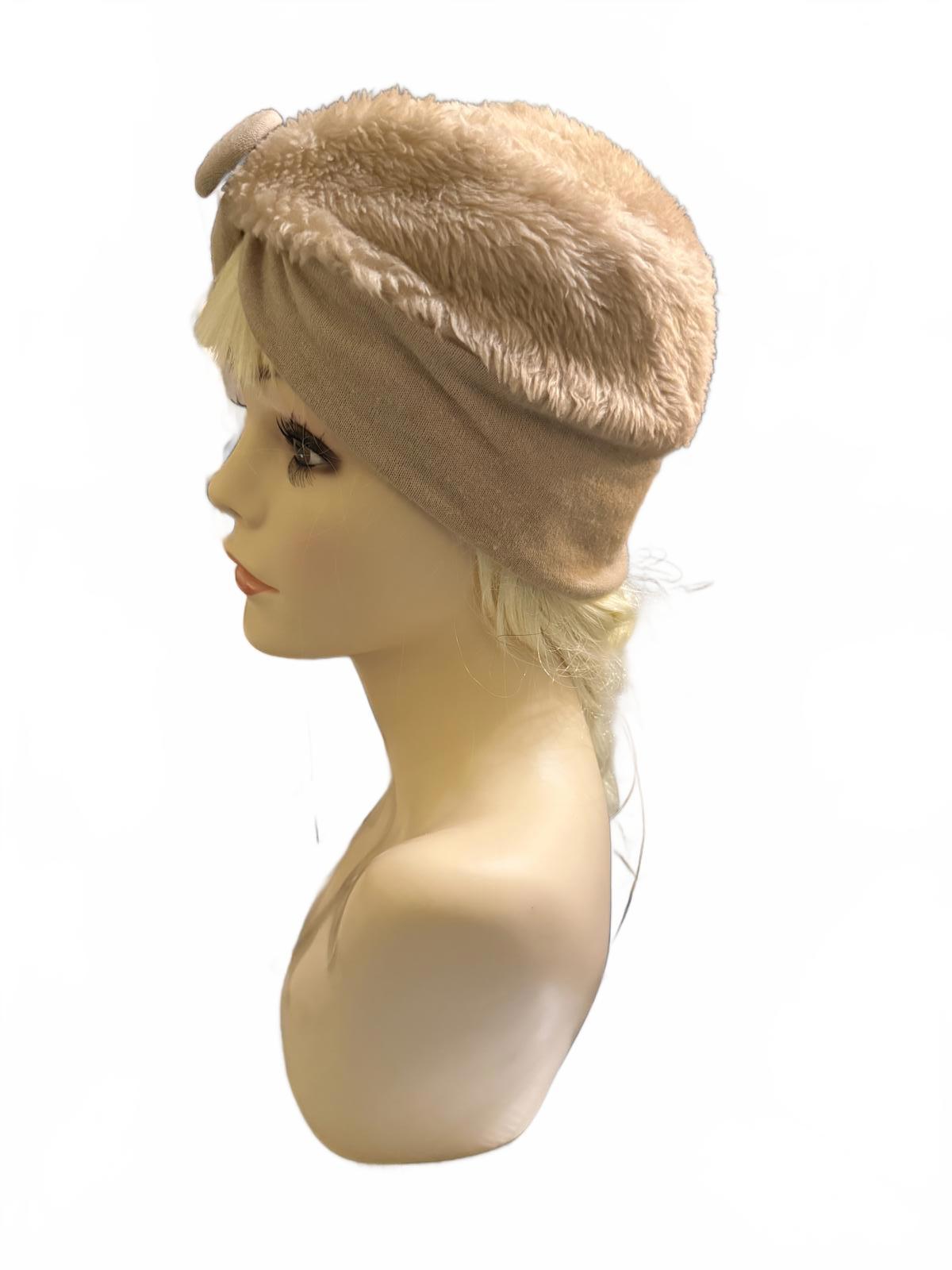 Beige Faux Fur and Fabric Turban Headband
