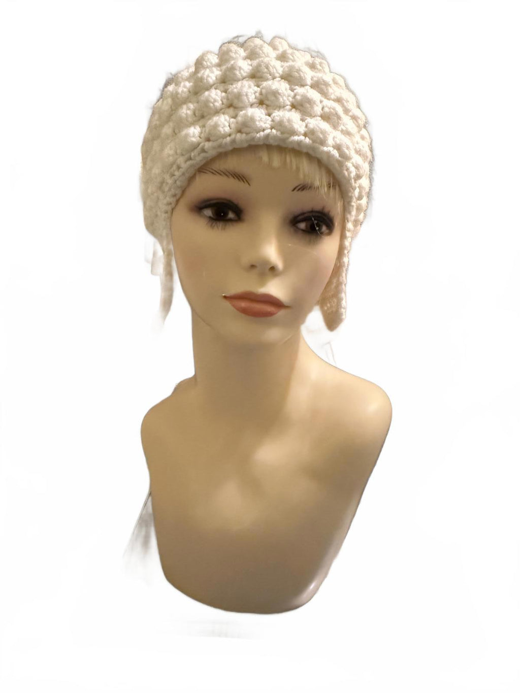 Handmade Cream Crochet Bubble Stitch Earflap Hat