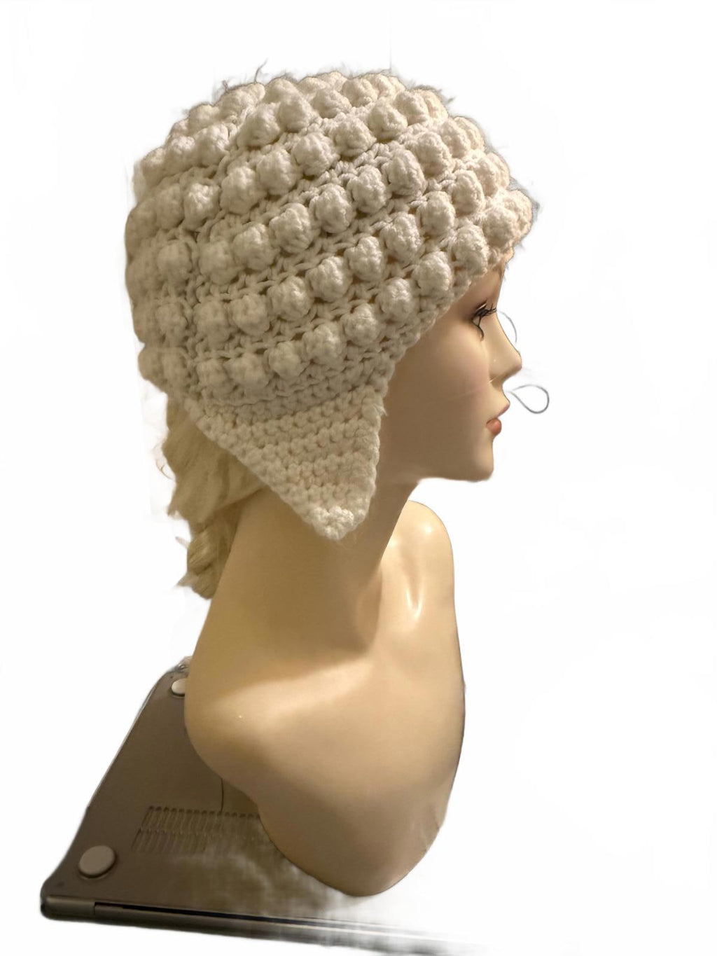Handmade Cream Crochet Bubble Stitch Earflap Hat