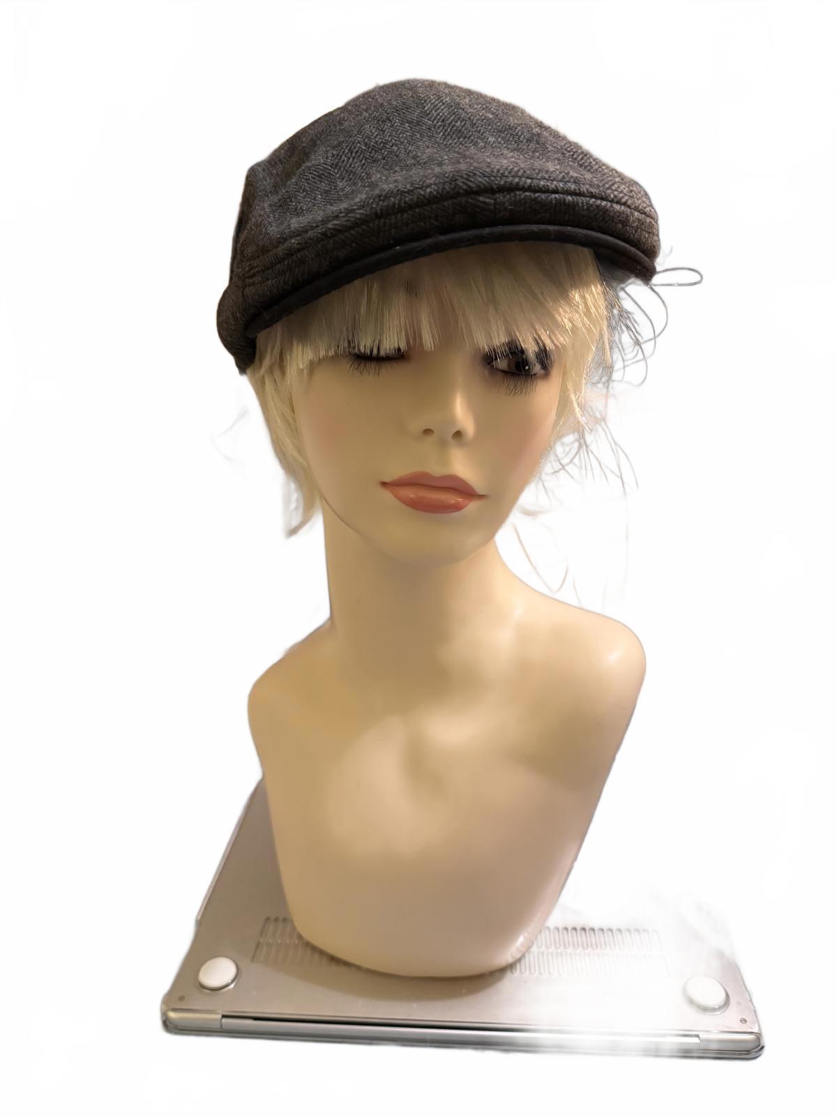 Dark Gray Wool Flat Cap with Adjustable Side Buckle