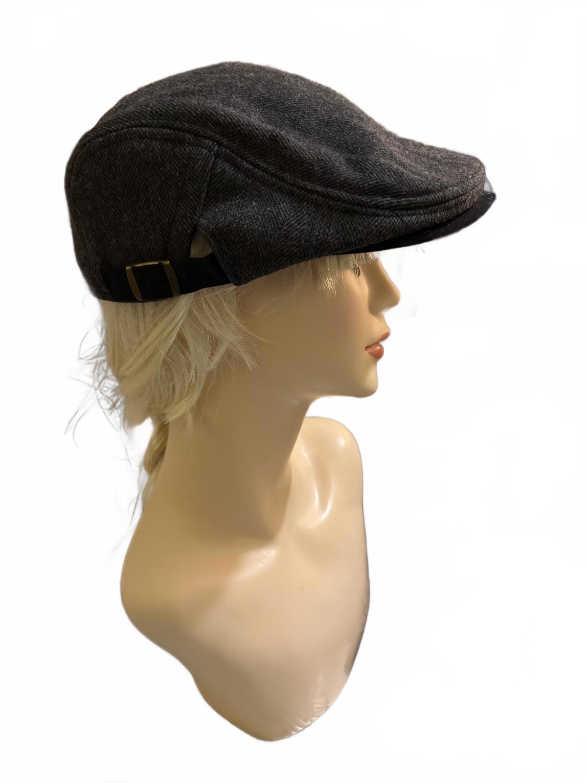 Dark Gray Wool Flat Cap with Adjustable Side Buckle