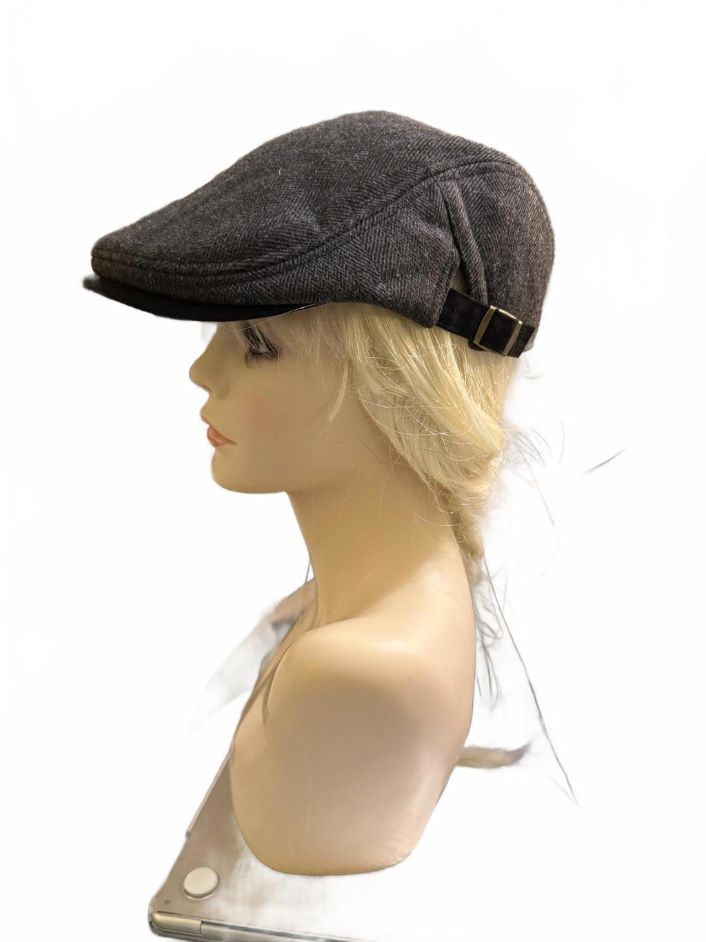 Dark Gray Wool Flat Cap with Adjustable Side Buckle