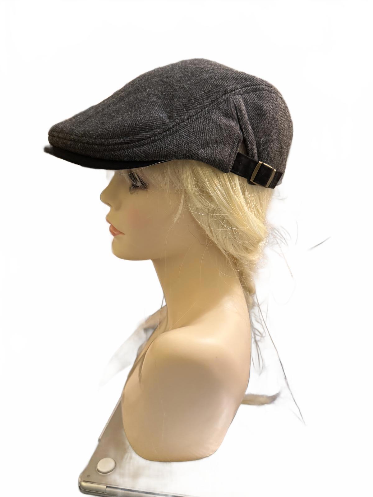Dark Gray Wool Flat Cap with Adjustable Side Buckle