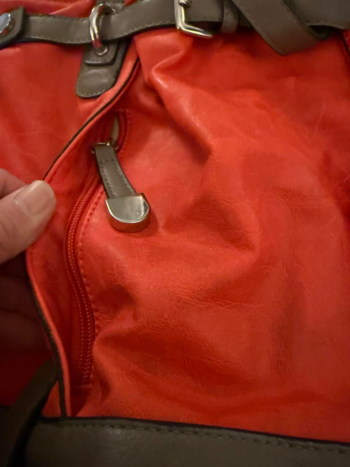 Red and Brown Faux Leather Large Handbag Tote Bag