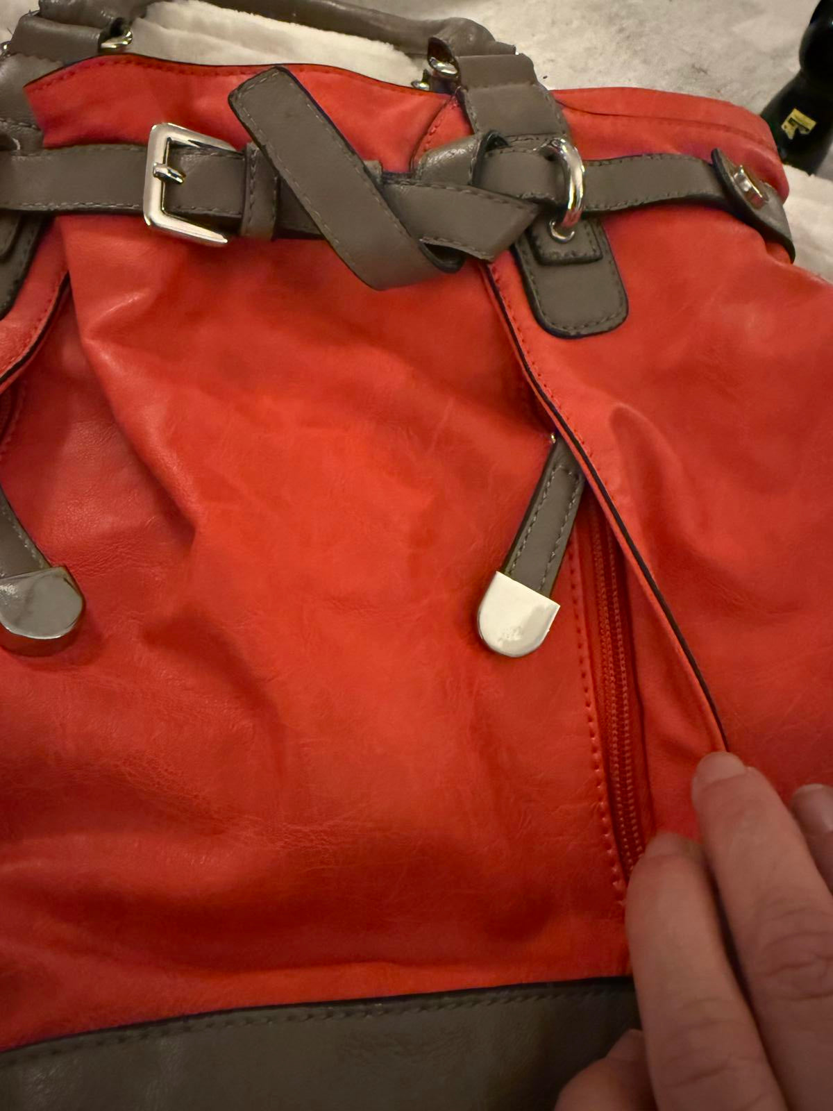 Red and Brown Faux Leather Large Handbag Tote Bag