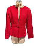 Adrianna Papell Red Tweed Long Sleeve Belted Jacket