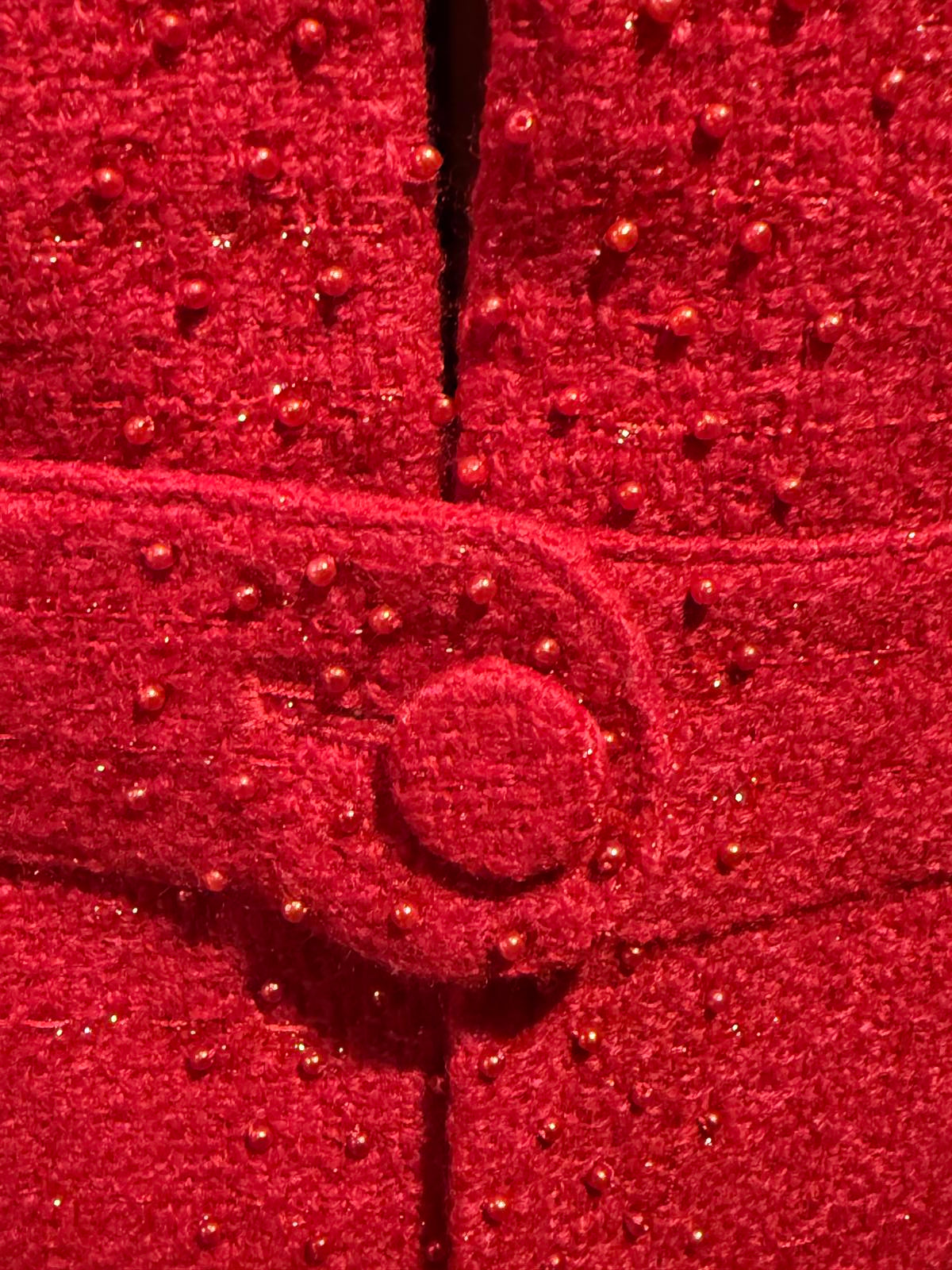 Adrianna Papell Red Tweed Long Sleeve Belted Jacket