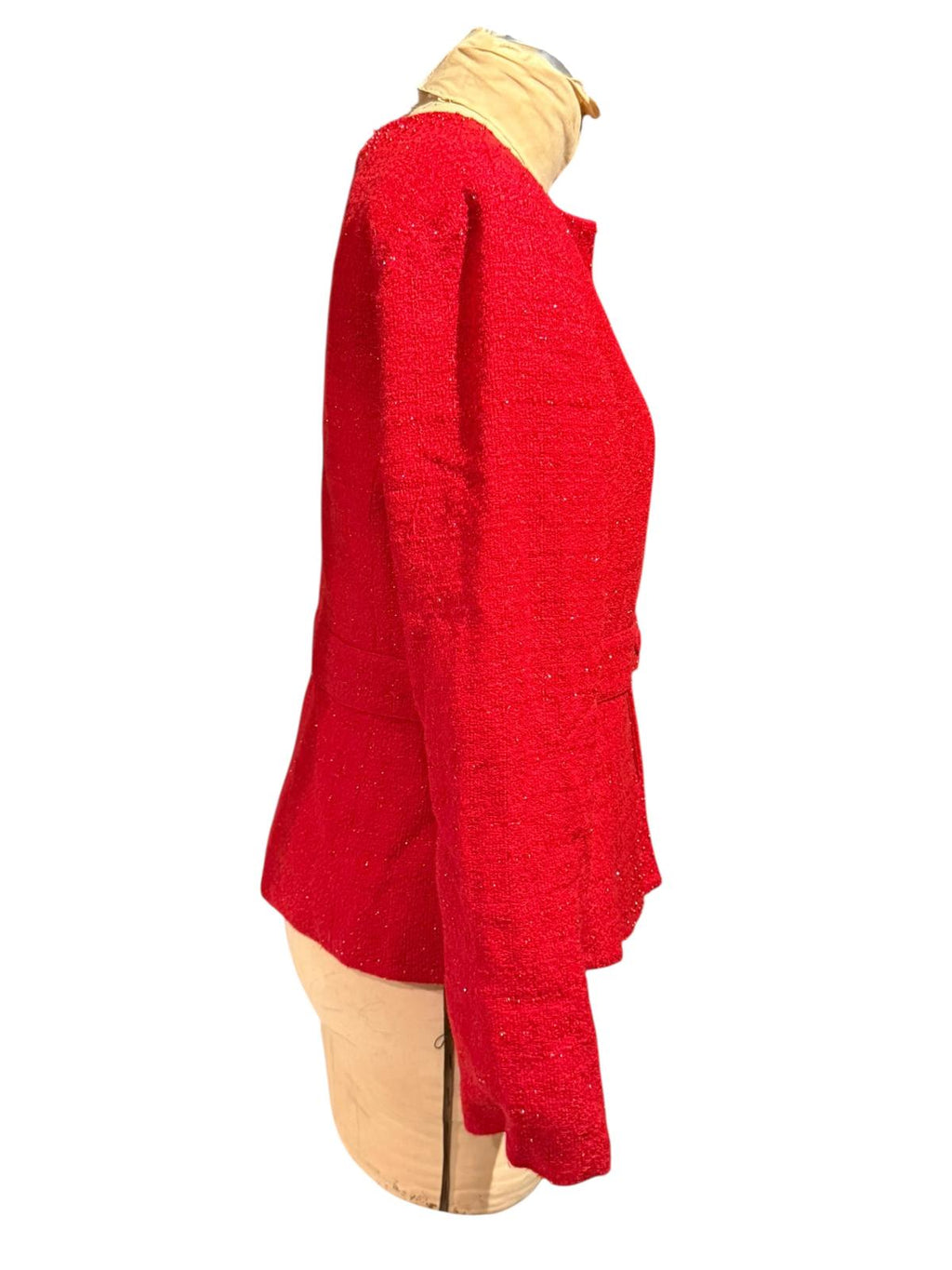 Adrianna Papell Red Tweed Long Sleeve Belted Jacket