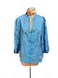 Blue Eyelet Embroidered Button-Up Shirt