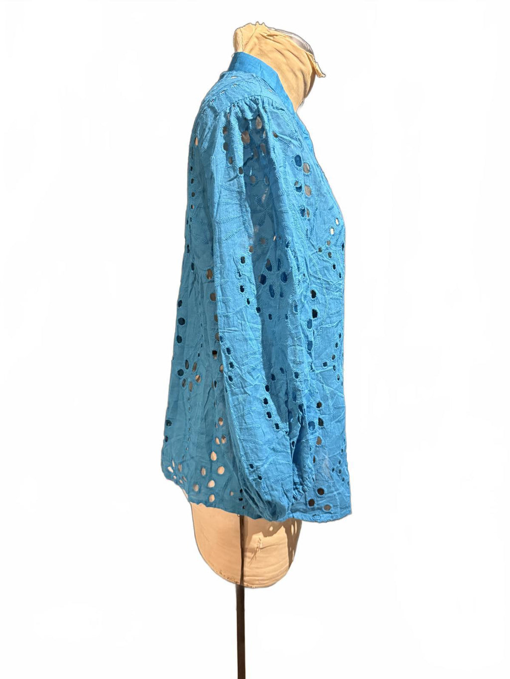 Blue Eyelet Embroidered Button-Up Shirt