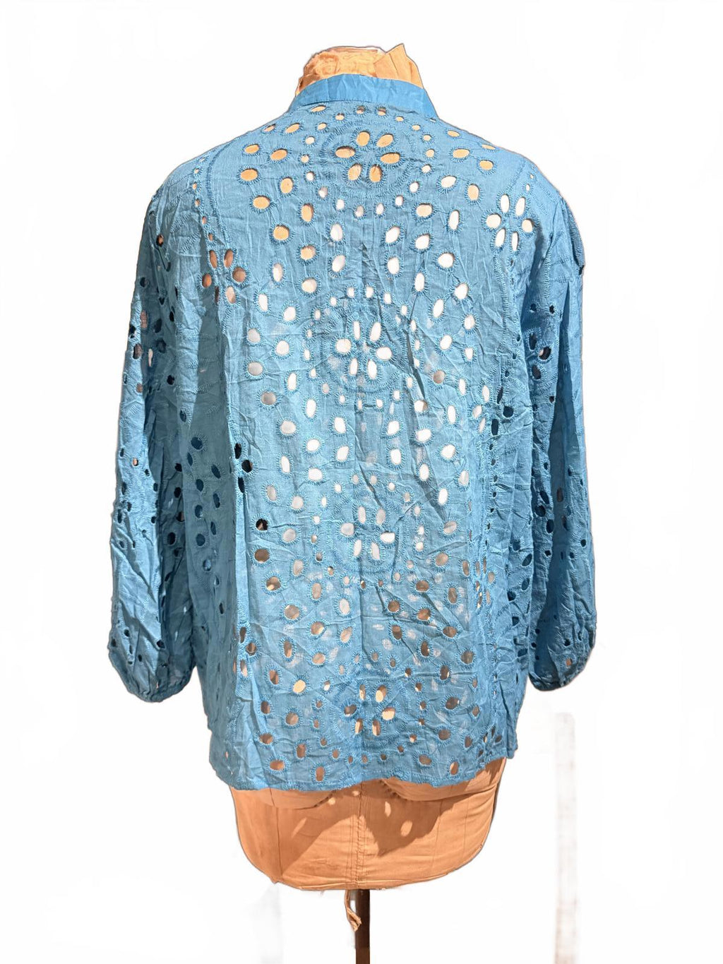 Blue Eyelet Embroidered Button-Up Shirt