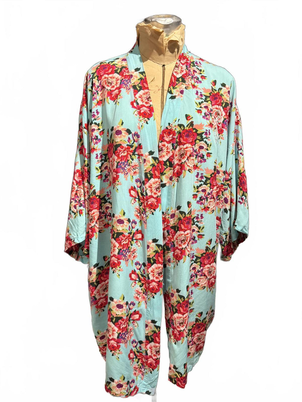 Light Blue Floral Kimono Cardigan