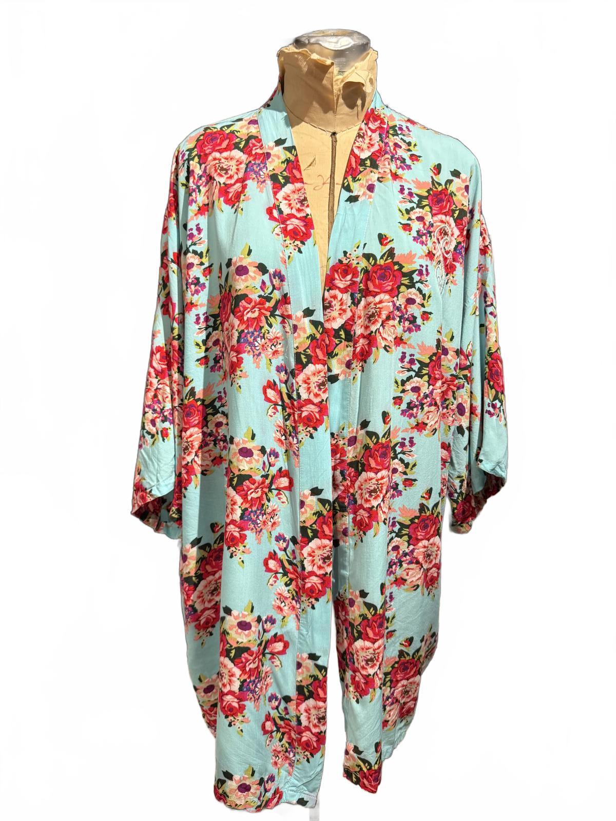 Light Blue Floral Kimono Cardigan