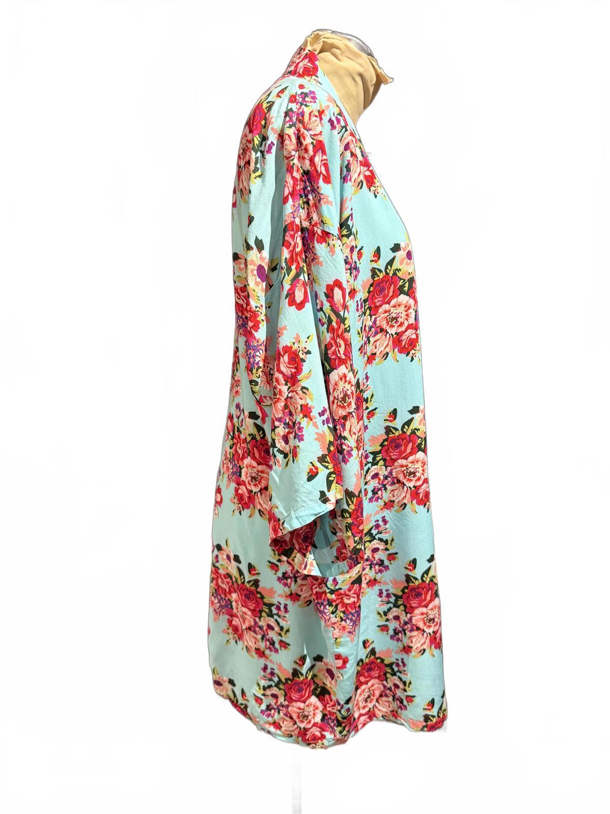 Light Blue Floral Kimono Cardigan