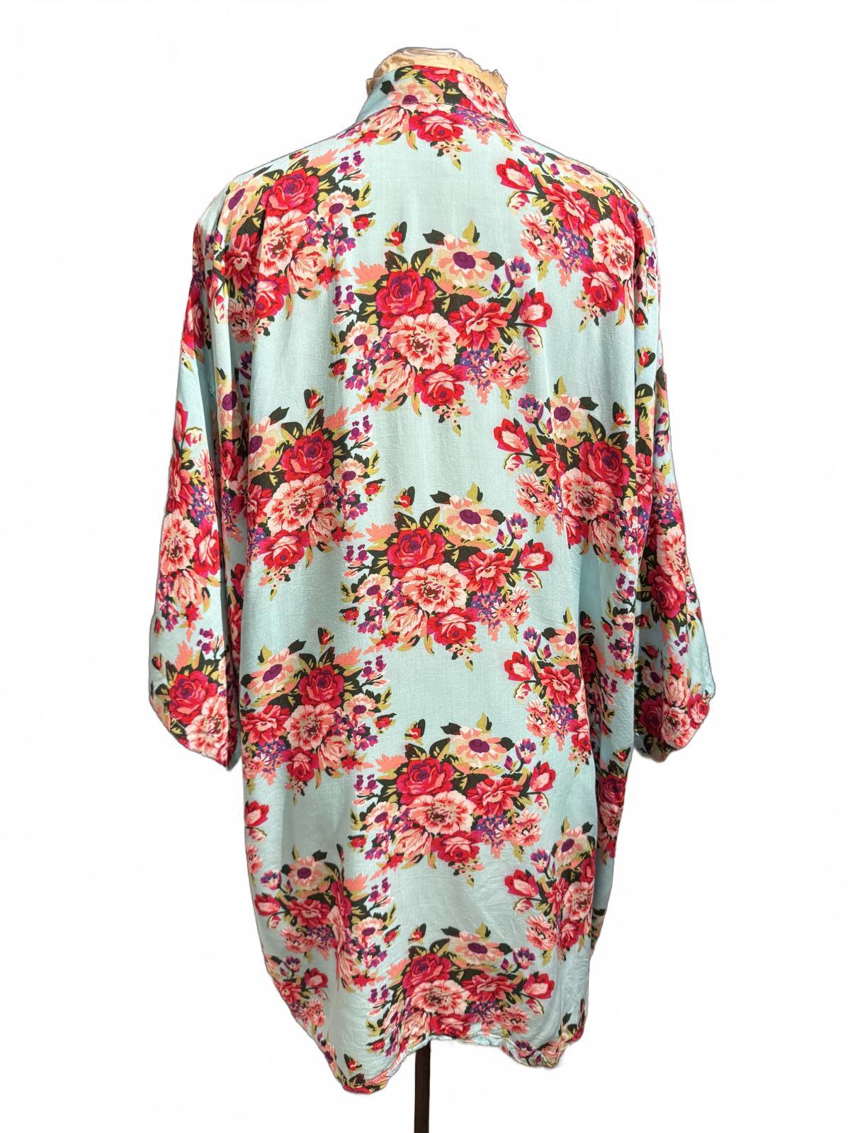 Light Blue Floral Kimono Cardigan