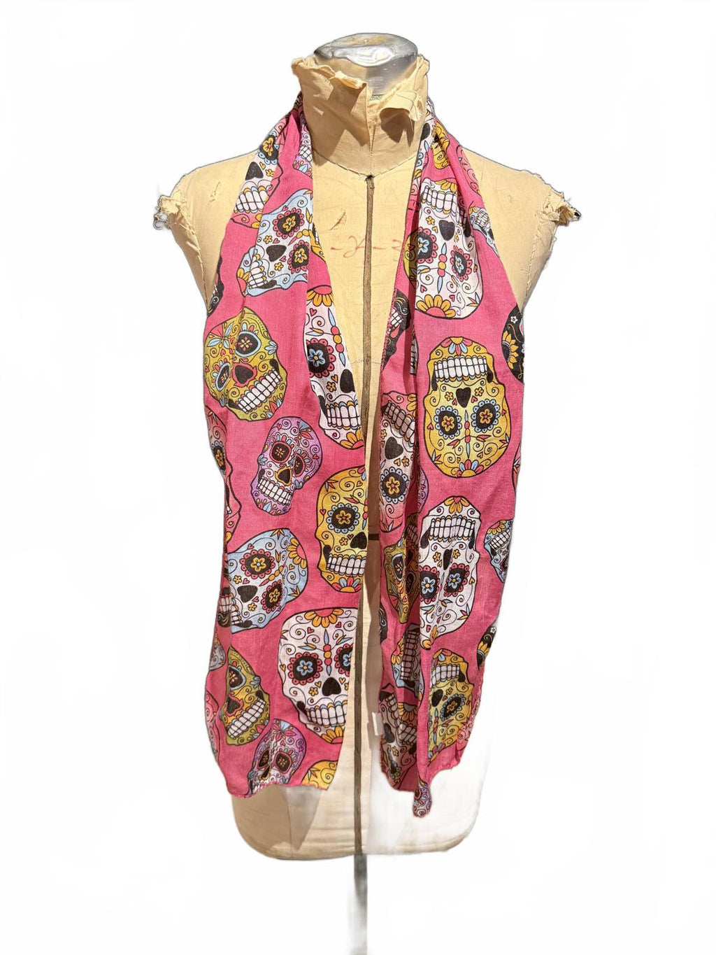 Pink Skull Pattern Lightweight Scarf