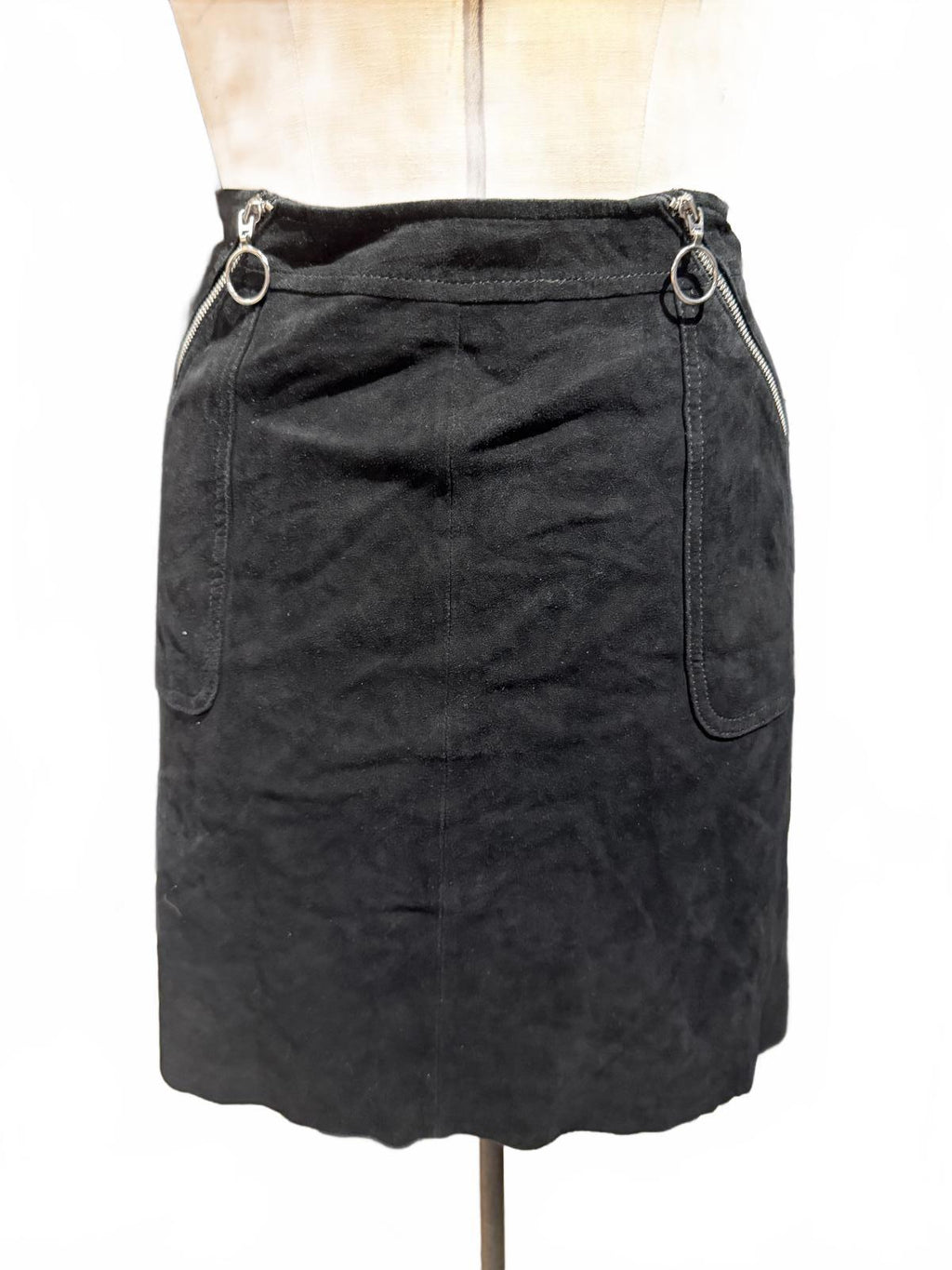 Paige Black Suede Mini Skirt with Zipper Details