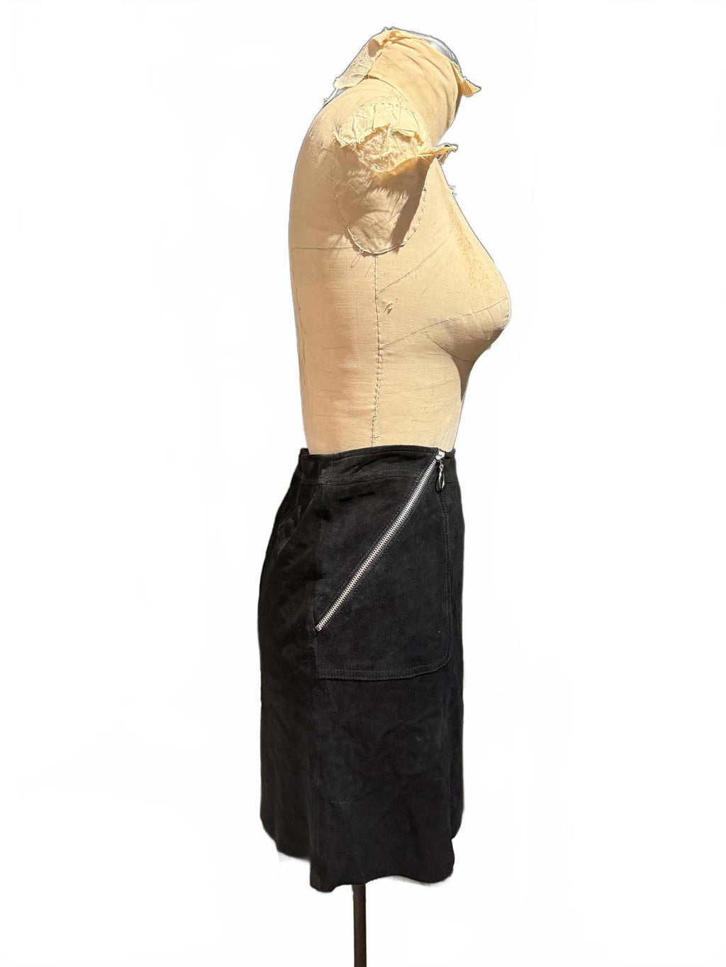 Paige Black Suede Mini Skirt with Zipper Details