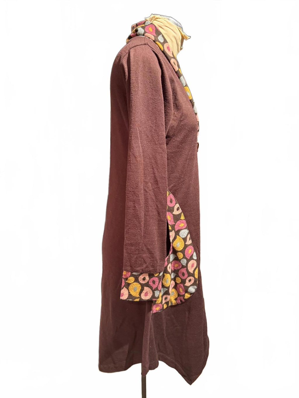 Rising International Long Sleeve Brown Cardigan with Patterned Trim and Pockets