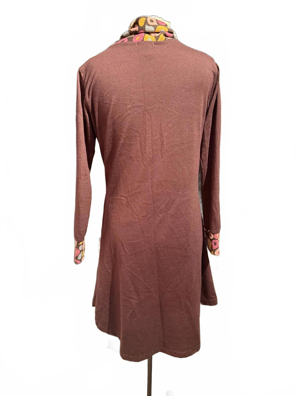 Rising International Long Sleeve Brown Cardigan with Patterned Trim and Pockets