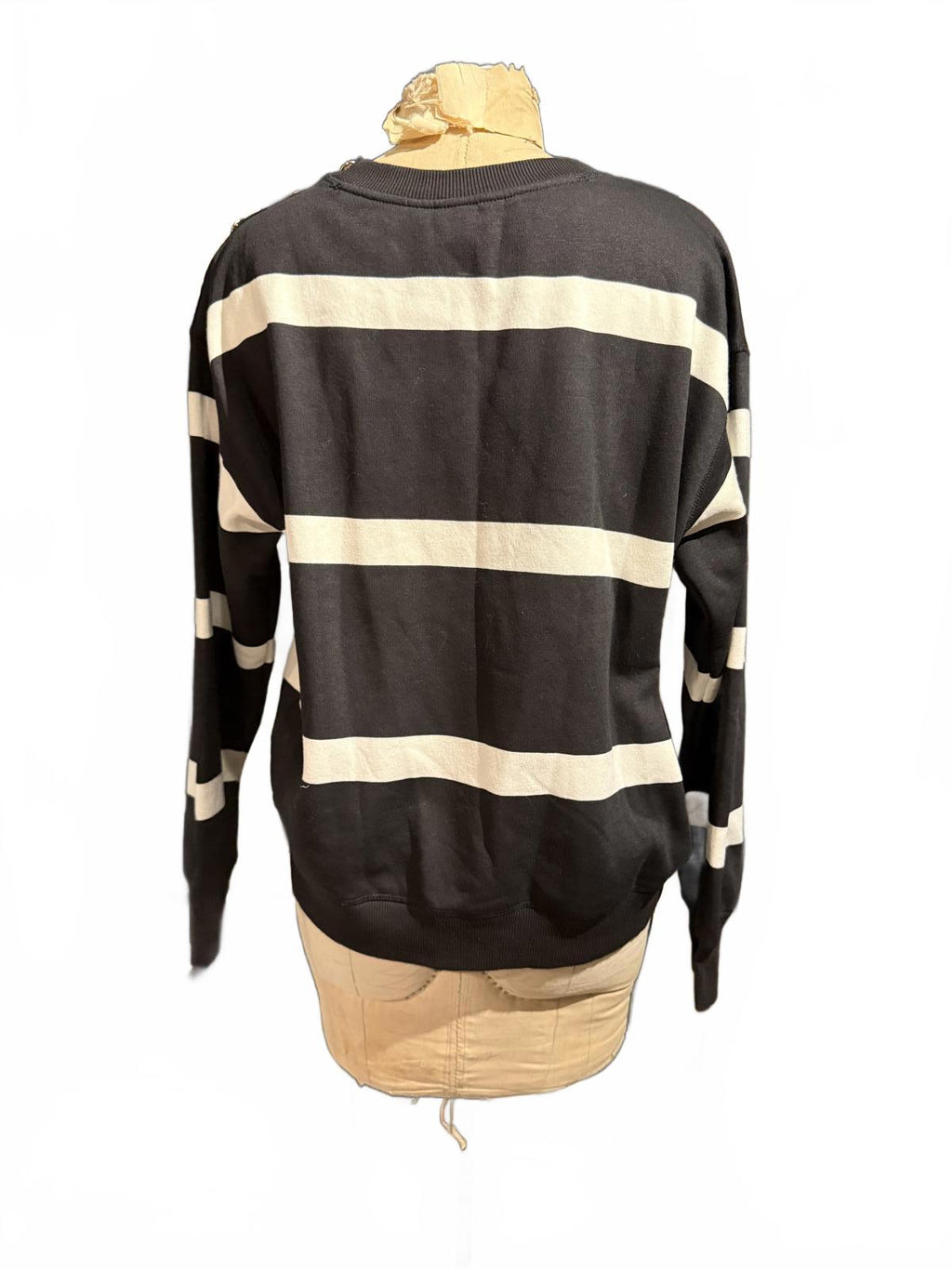 H&M Black and White Striped Sweater with Shoulder Buttons
