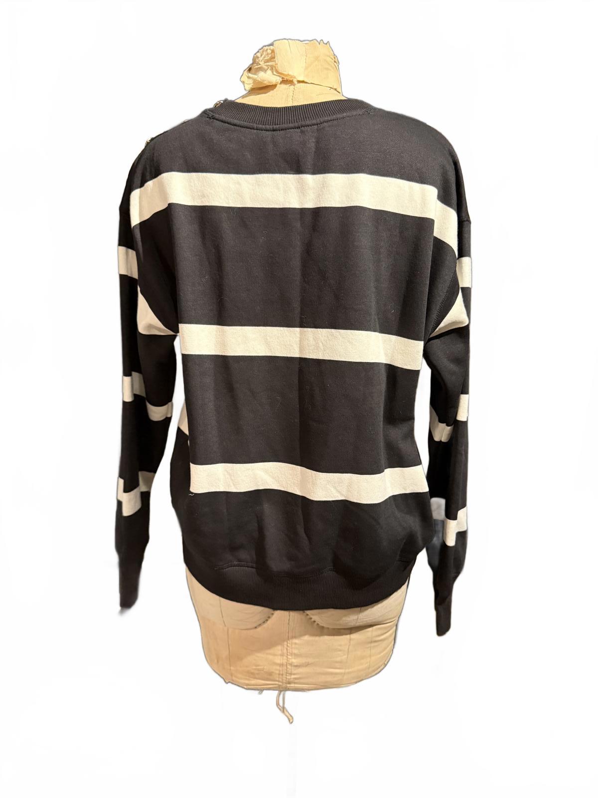 H&M Black and White Striped Sweater with Shoulder Buttons