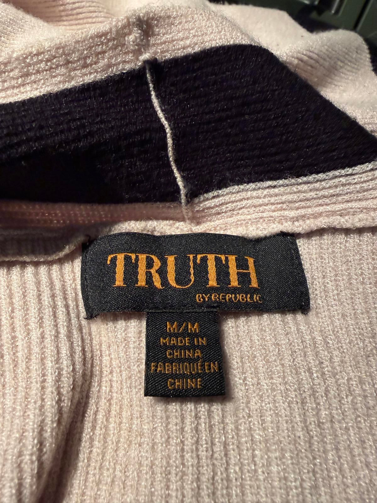 Truth by Republic Beige and Black Colorblock Open Front Cardigan Sweater