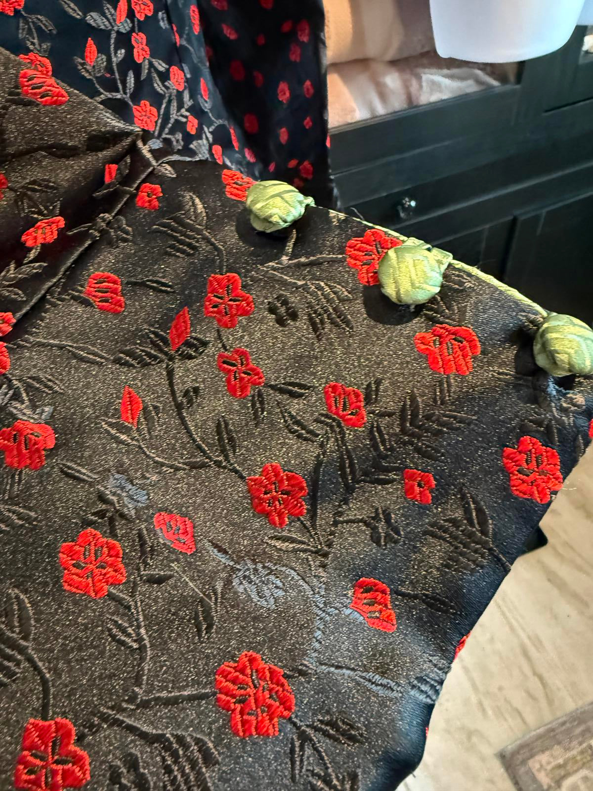 Keke Collection Black and Red Floral Patterned Jacket with Button Closure