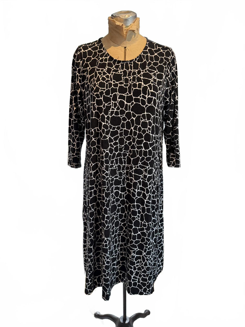 Jessica London Black and White Patterned Long Sleeve Midi Dress