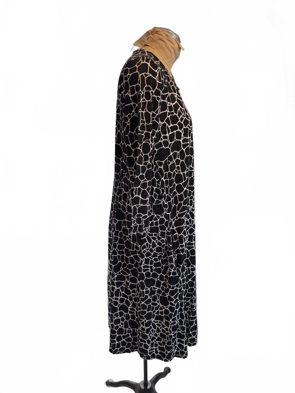 Jessica London Black and White Patterned Long Sleeve Midi Dress