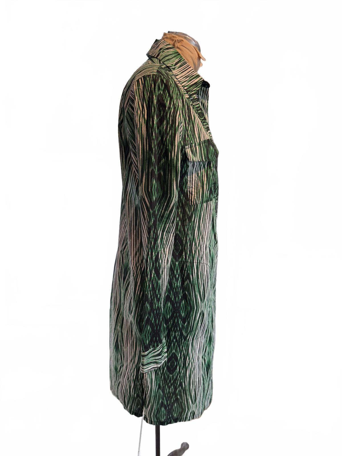 Derek Lam Green Patterned Long Sleeve Shirt Dress