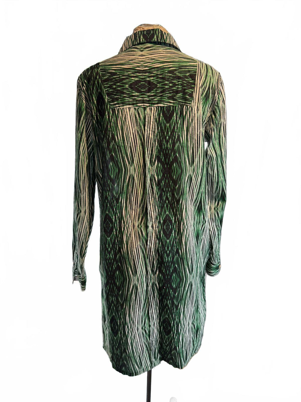 Derek Lam Green Patterned Long Sleeve Shirt Dress