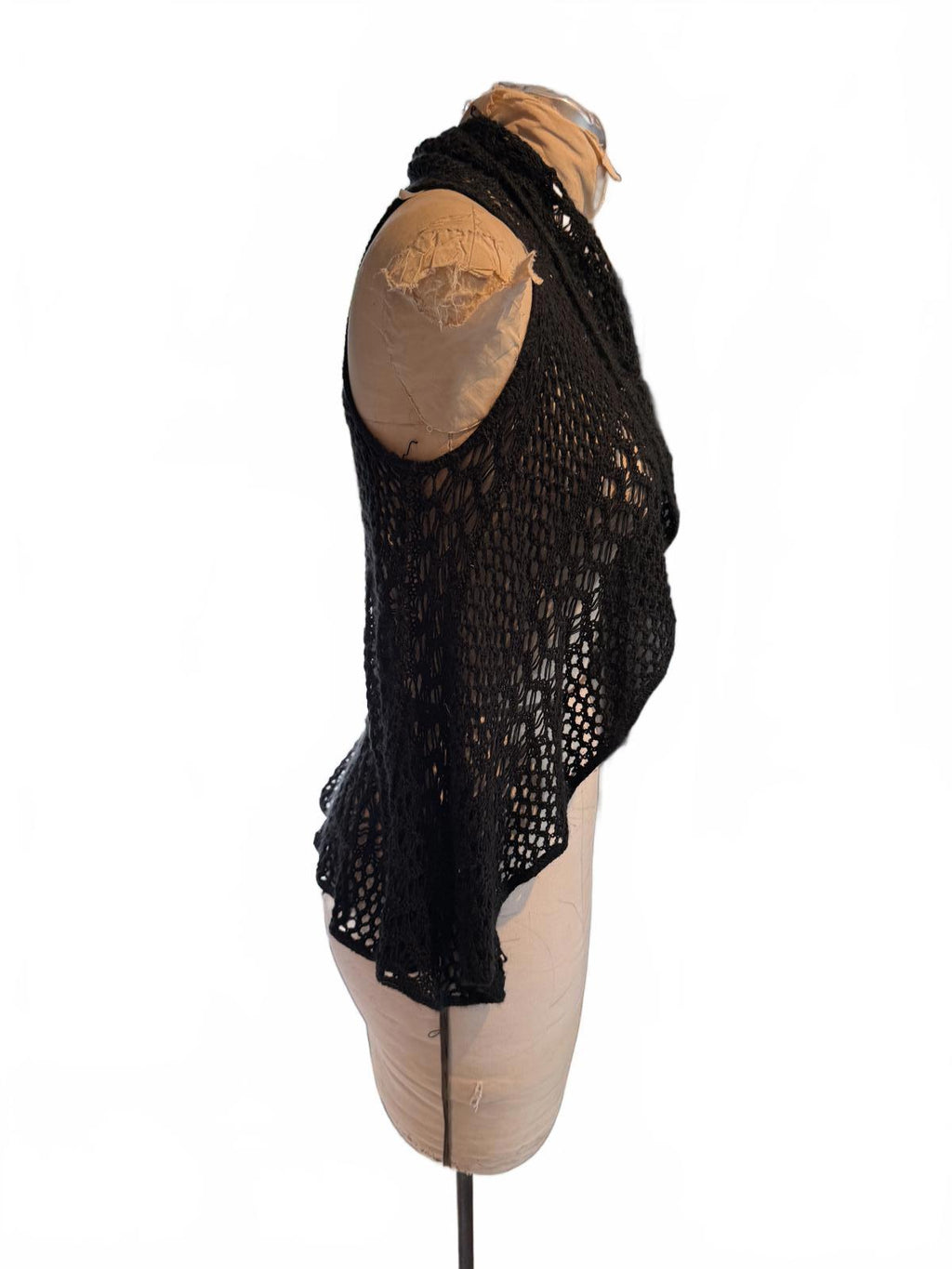 Black Crochet Open Front Vest