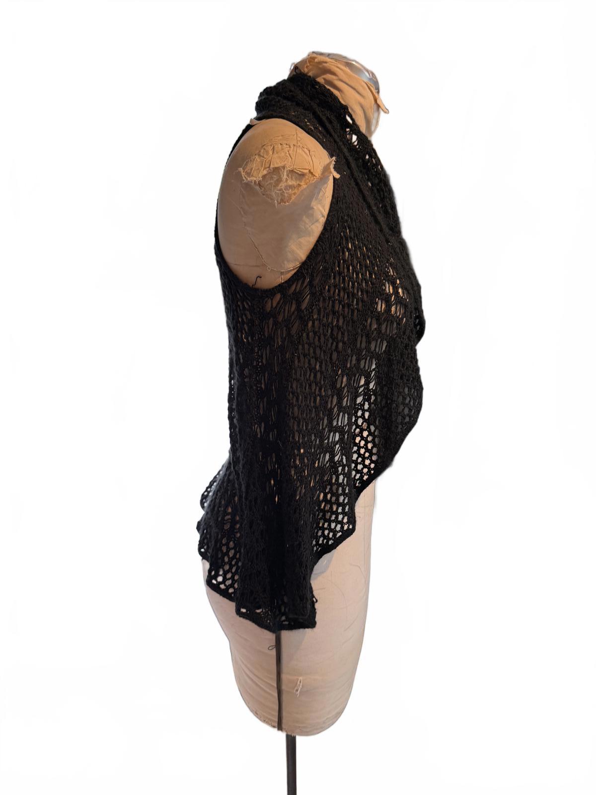 Black Crochet Open Front Vest
