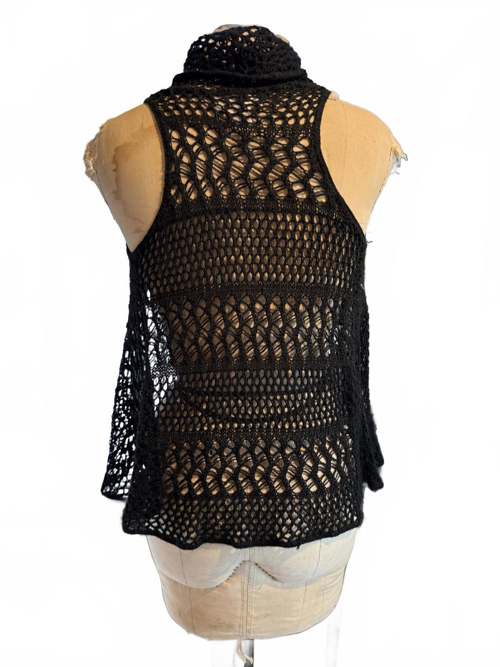Black Crochet Open Front Vest